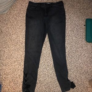 Black Jeans with Velvet Lace Up Calf